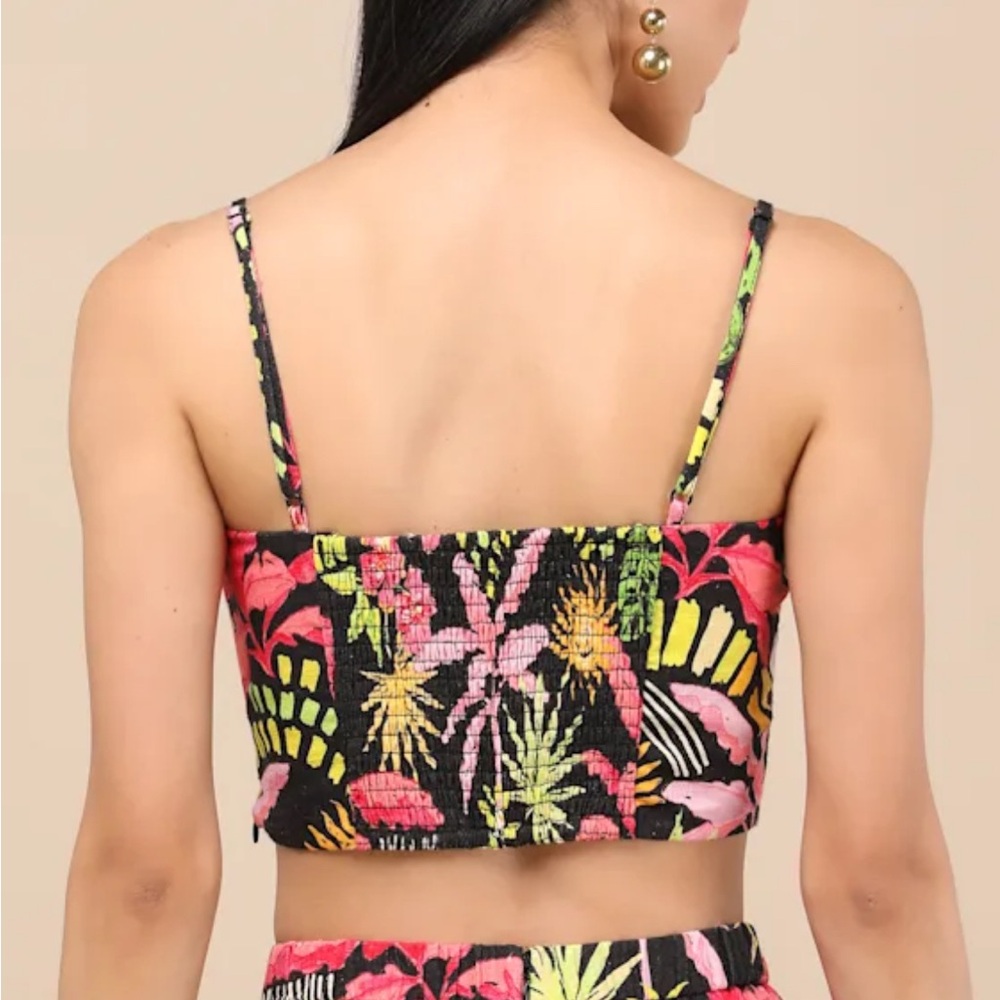 Tropical Print Two-Piece Set Adjustable Cami and Wide Leg Lined Pants w/ Pockets - Picture 4 of 9